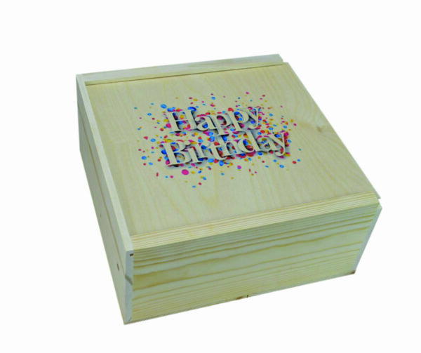 wooden happy birthday slide top box